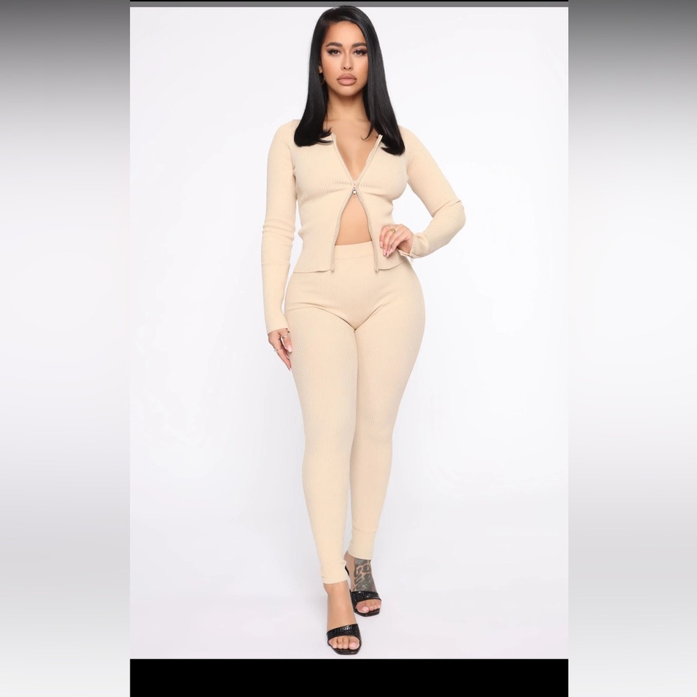 NEW Fashion Nova Wrong Way Long Sleeve Sweater & Legging Pant Set - Taupe Medium